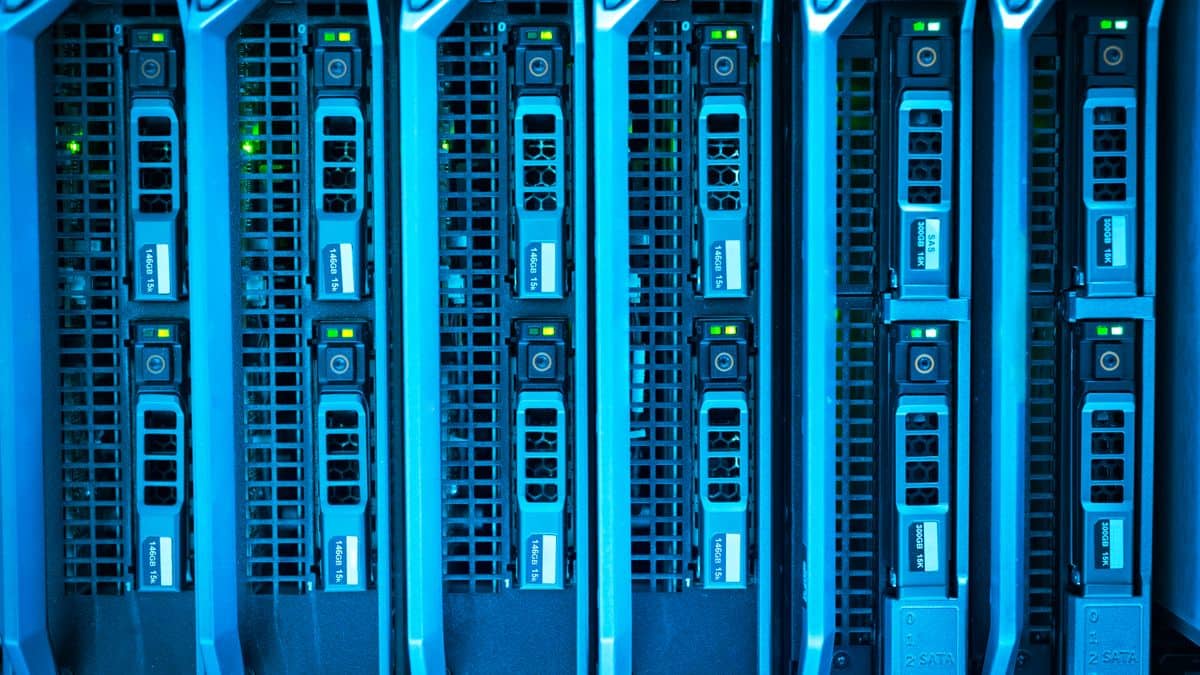 An illuminated server representing nameservers that hold a domain's DNS records